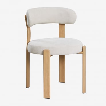 Pack De 4 Sillas De Comedor Tapizadas Y En Hierro Jolie Marrón Madera Natural & Chenilla Beige Crema - Sklum