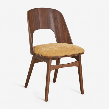 Silla De Comedor En Madera Y Tapizada Juna Madera Oscura & Chenilla Mostaza - Sklum