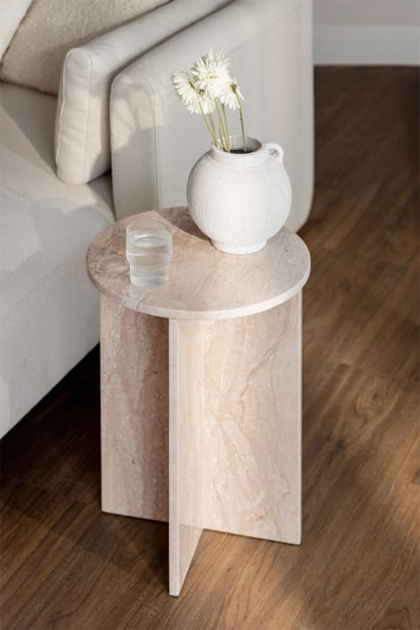 Mesa auxiliar redonda Ø35 cm en mármol Mencia - Mármol Beige Dyna