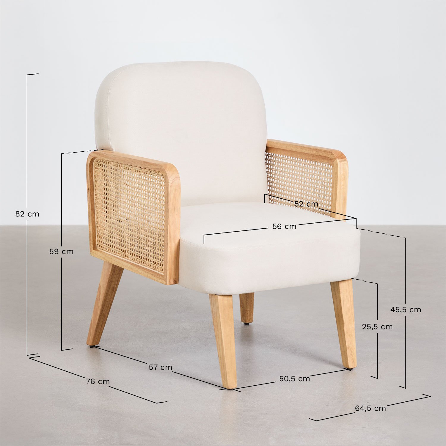 Pack de 2 sillones en madera de caucho y ratán Icon , medidas