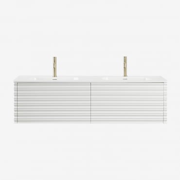 Conjunto De Mueble De Baño Suspendido En Madera Con Lavabos Integrados Noura Blanco & Sin Espejo & 2 X Dorado Cepillado ↑20 - Sklum