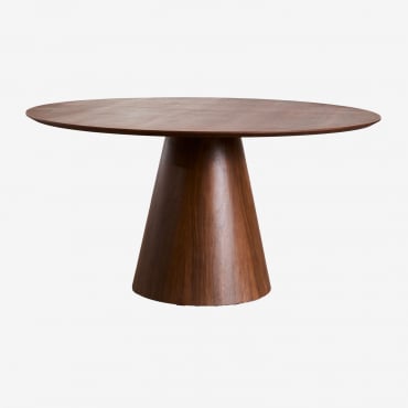 Mesa De Comedor Redonda En Madera Aura Chapa De Madera De Nogal & Ø150 Cm & Chapa De Madera De Nogal - Sklum