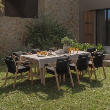 Set De Mesa Extensible Rectangular 200-260-320x100 Cm Y 8 Sillas De Jardín Con Reposabrazos En Madera De Acacia Dubai Gris Grafito - Sklum