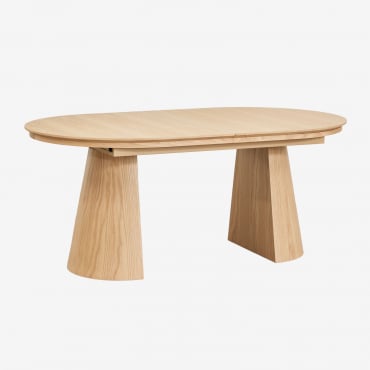 Mesa De Comedor Ovalada 180-240x105 Cm Extensible En Mdf Y Chapa De Roble Montana Madera Natural - Sklum