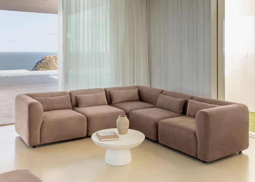 Sofá modular rinconera de 5 piezas Fogler - Pana Marrón Camel