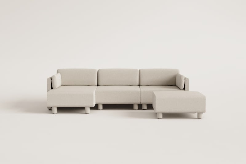 Sofá modular chaise longue izquierdo de 3 piezas y puff en tela bouclé Artemisa