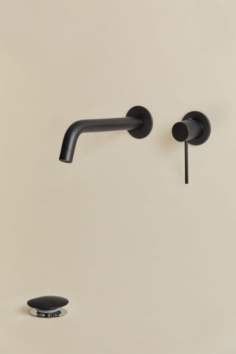 Set de grifo de lavabo empotrado en latón y válvula de desagüe para lavabo tipo Click-Clack en acero inoxidable y latón Orveta - Negro Mate
