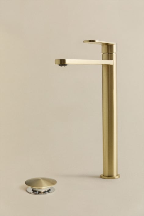 Set de grifo de lavabo en latón Alameda y válvula de desagüe para lavabo tipo Click-Clack en acero inoxidable y latón Orveta - Dorado Cepillado