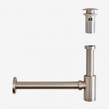 Set De Sifón De Lavabo En Acero Inoxidable Bibur Y Válvula De Desagüe Para Lavabo Tipo Click-clack Orveta Gris Cepillado & Válvula Con Rebosadero -