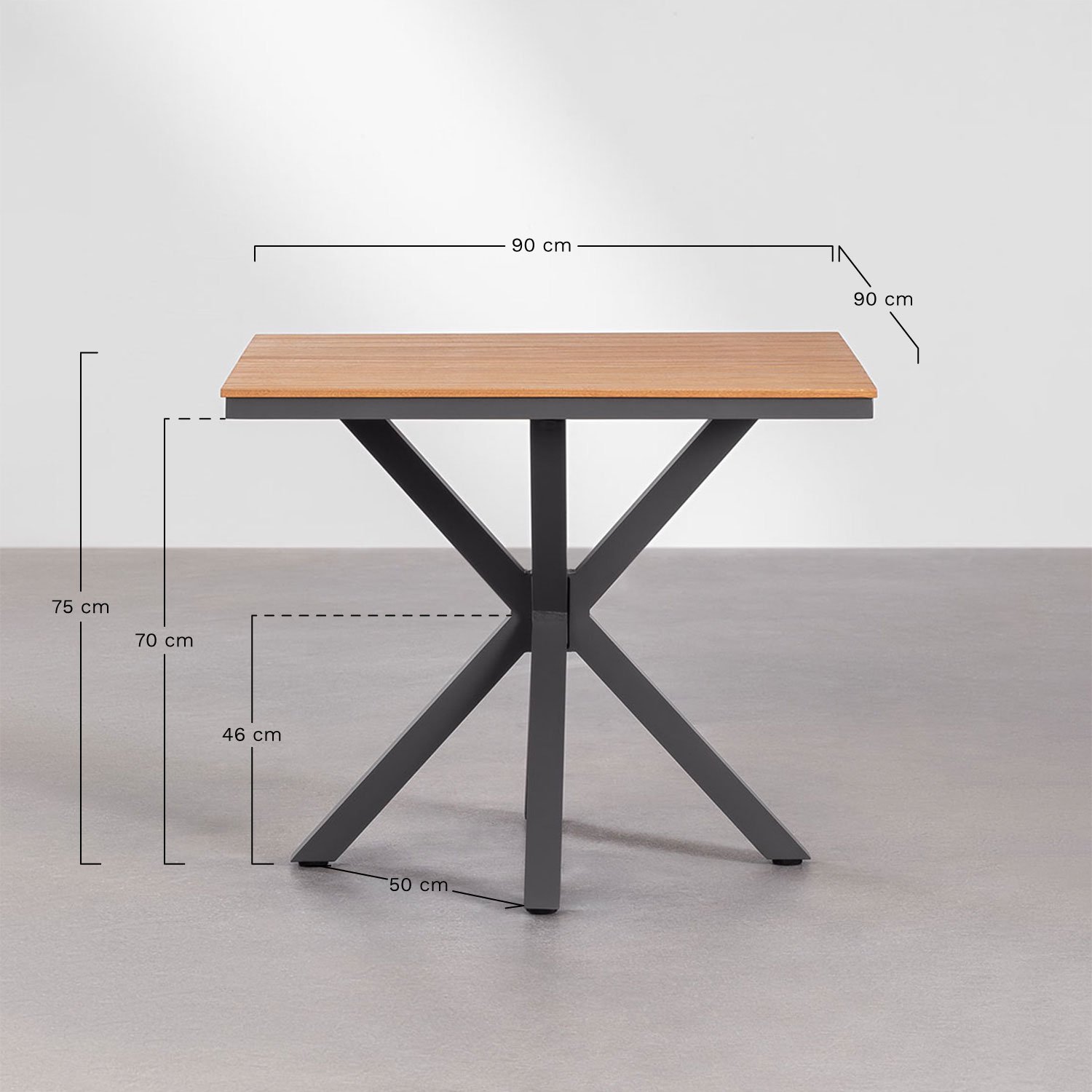 Set de mesa cuadrada (90x90 cm) y 4 sillas de jardín Archer     , medidas