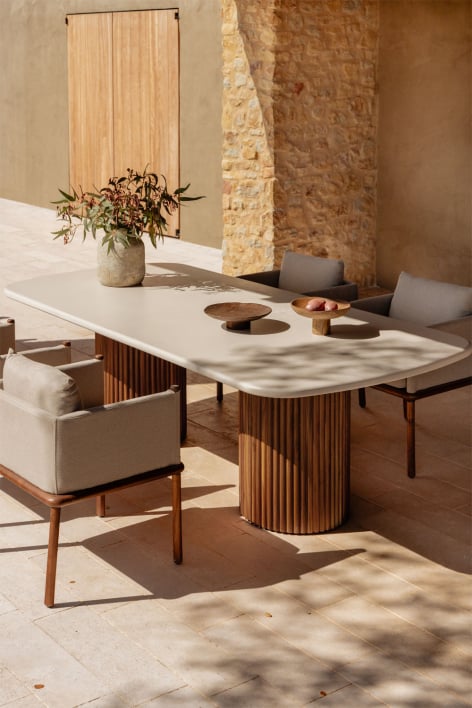 Mesa de jardín rectangular en cemento y madera de acacia Sirvon