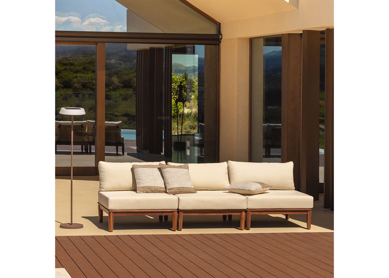 Sofá modular de jardín de 3 piezas en madera de acacia Giulia