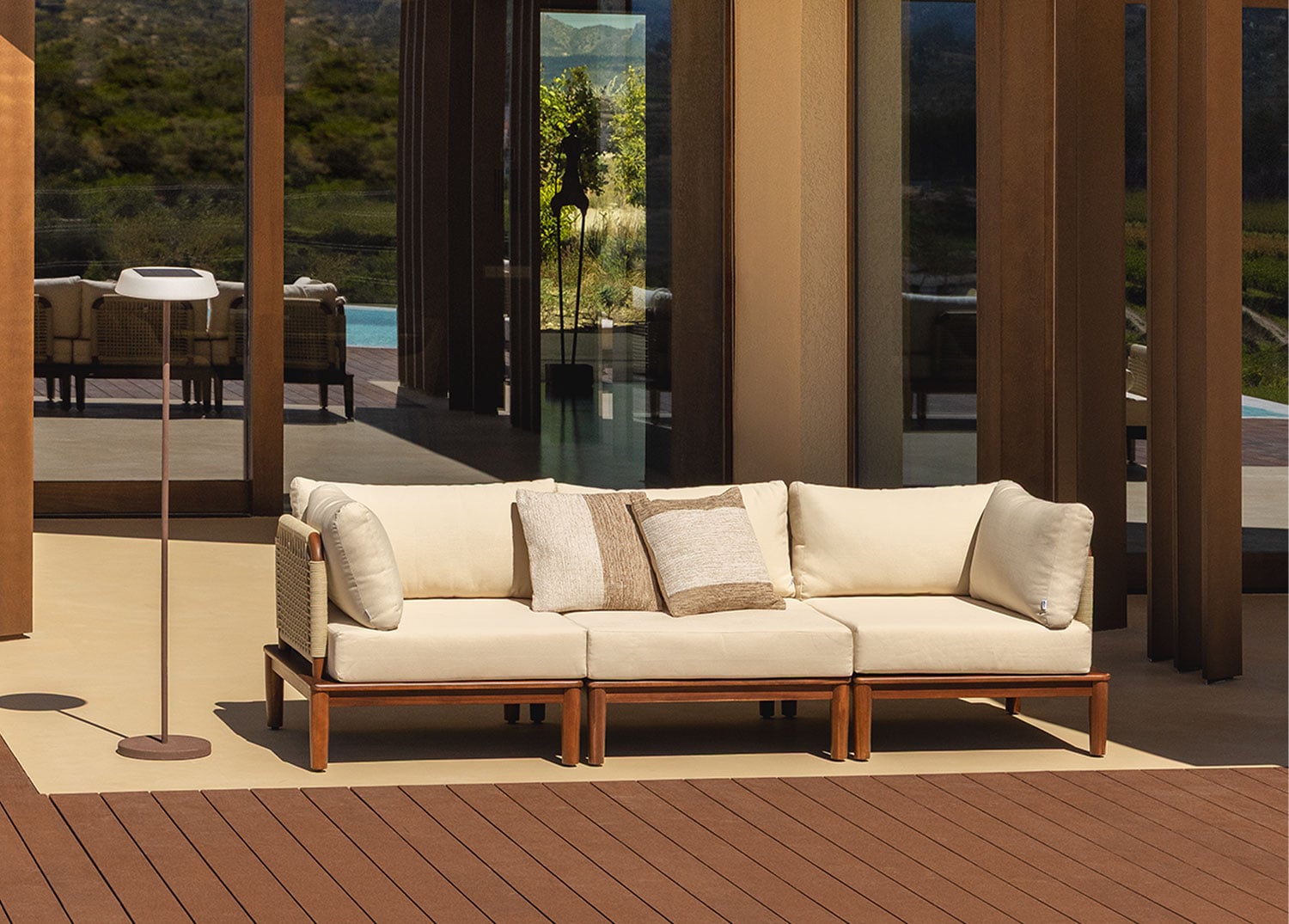 Sofá modular de jardín de 3 piezas en madera de acacia Giulia