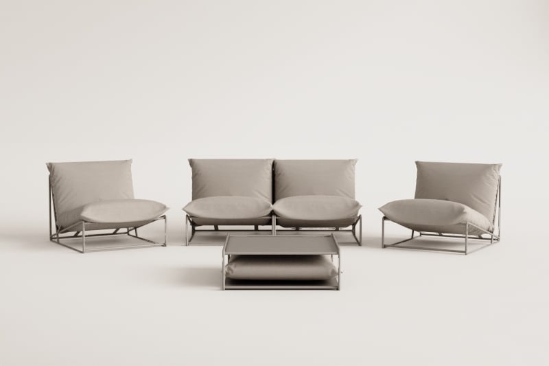 Conjunto de jardín con sofá modular de 2 piezas, 2 sillones y mesa auxiliar convertible Amaro