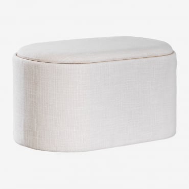 Puff Ovalado 70 Cm Con Bandeja Y Almacenaje Tapizado Berkeleni Lino Beige Crema - Sklum