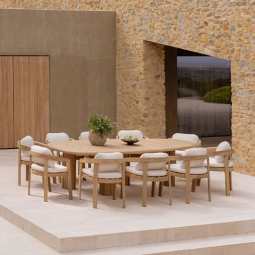 Set De Mesa Ovalada ↔︎260 Cm Ginara Y 10 Sillas De Jardín En Madera De Acacia Uleno Marrón Acacia Claro - Sklum