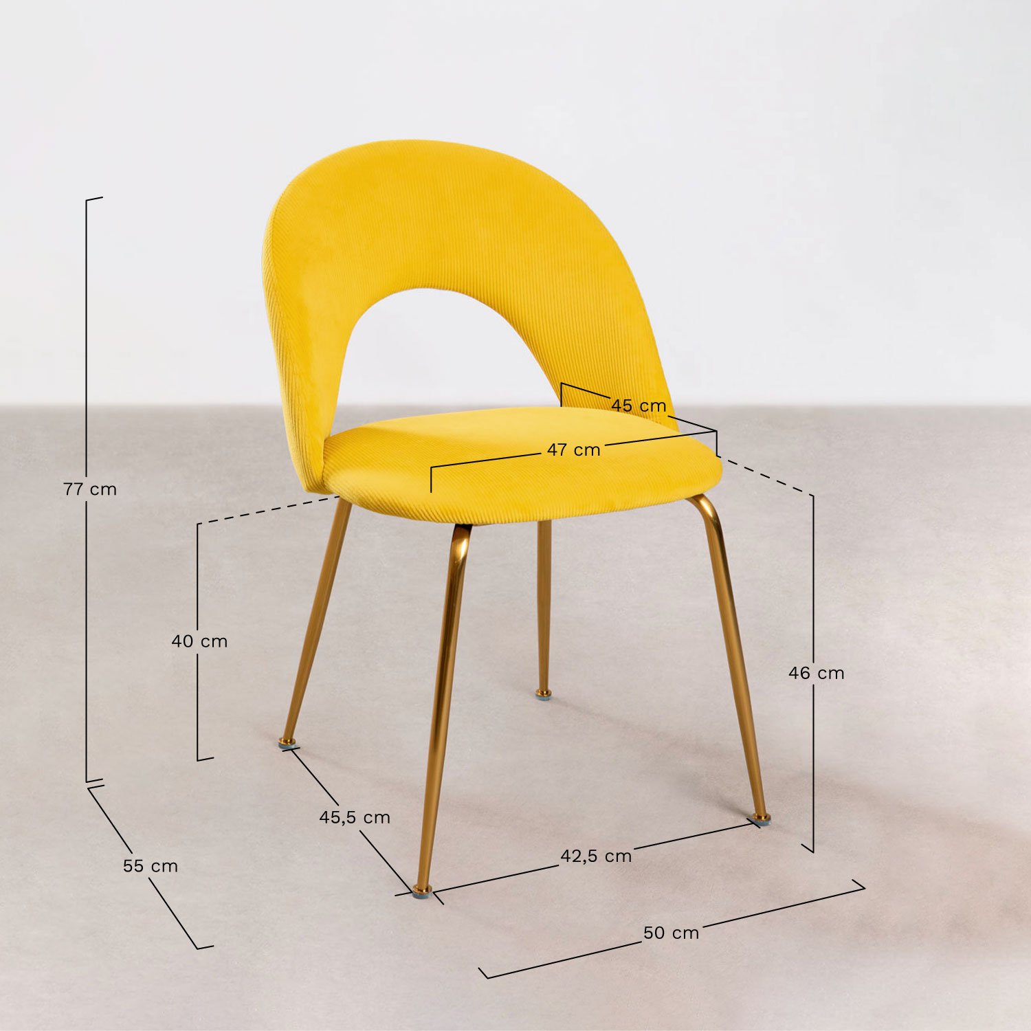 Silla de comedor en pana Glorys Style, medidas