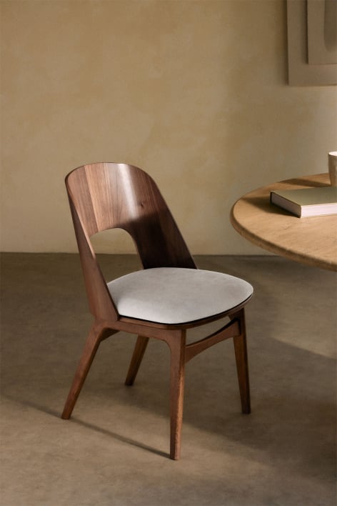 Silla de comedor en madera y tapizada Juna - Chenilla Beige Crema