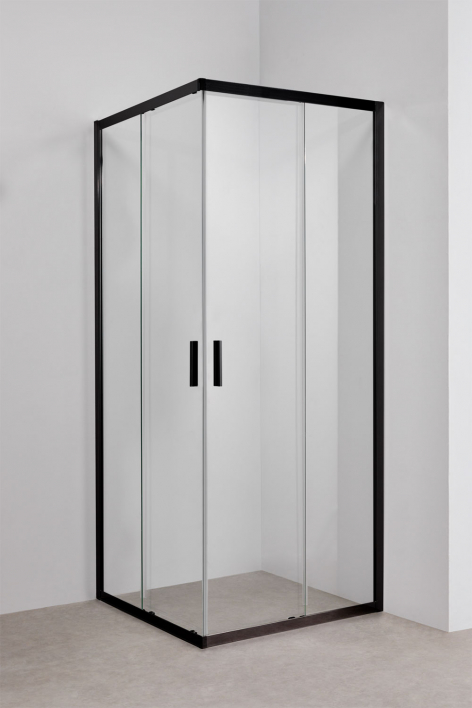Mampara de ducha cuadrada 80x80x195 cm puertas correderas soft closing, cristal templado 6 mm y aluminio negro mate Brent