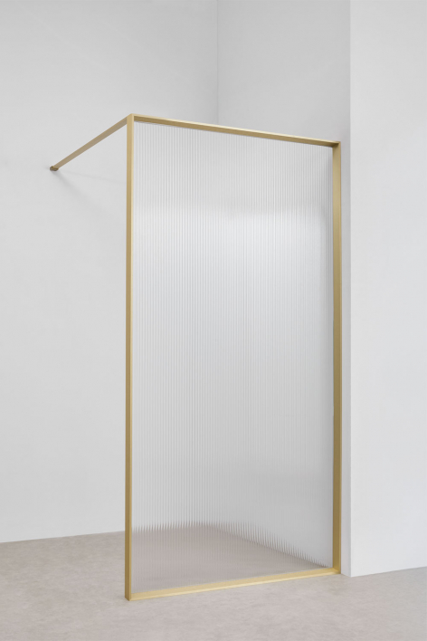 Mampara de ducha fija 90x195 cm con cristal templado acanalado transparente 5 mm y aluminio dorado cepillado Trafalgar