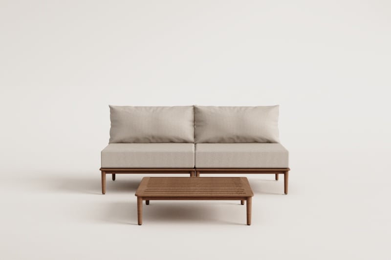 Conjunto de salón con sofá modular de 2 piezas y mesa de centro en acacia Giulia