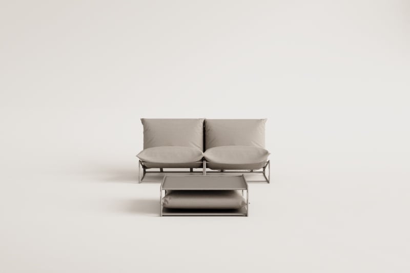 Conjunto de jardín con sofá modular de 2 piezas y mesa auxiliar convertible Amaro