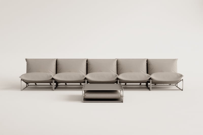 Conjunto de jardín con sofá modular de 5 piezas y mesa auxiliar convertible Amaro