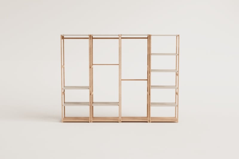 Armario modular abierto de 4 piezas con estantería y perchero en bambú Deneb