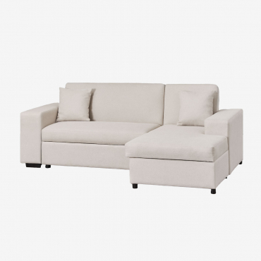 Sofá Cama Chaise Longue Derecho De 3 Plazas En Tela Umay Tela Beige Crema - Sklum