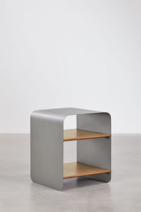 Pack de 2 mesitas de noche cuadradas 40x40 cm en madera de mango y acero inoxidable Guren