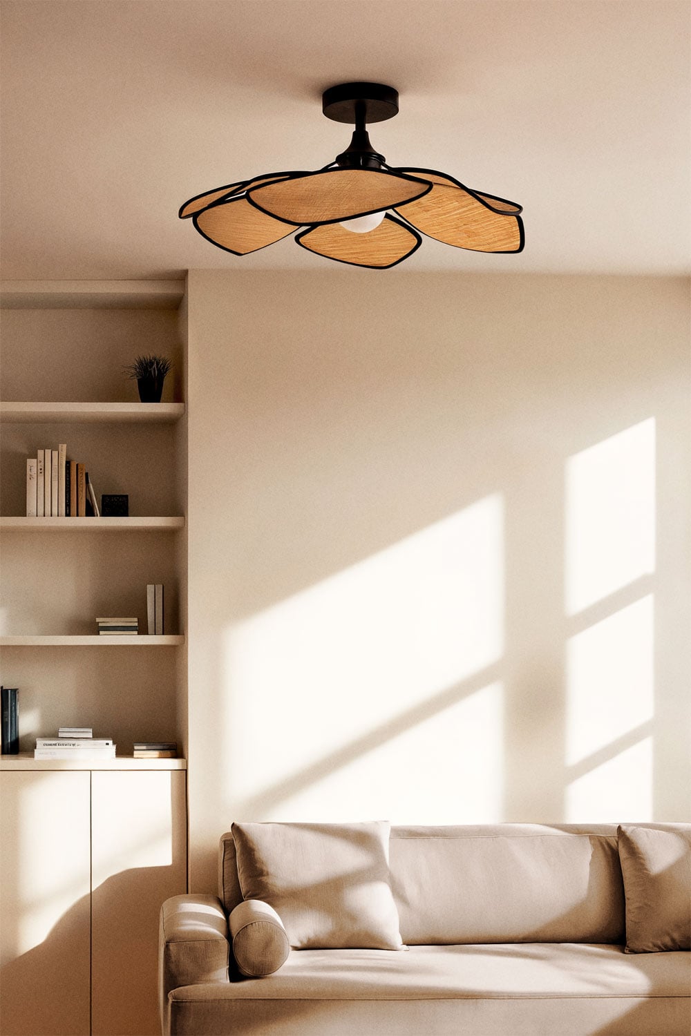 lampara techo ratan natural, lampara techo diseño floral