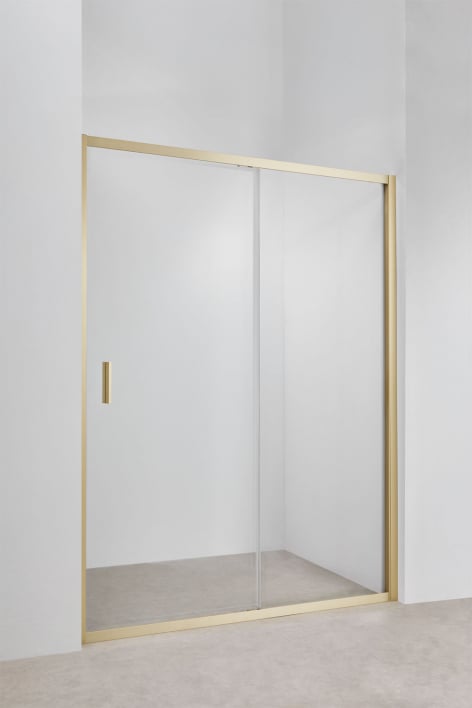 Mampara de ducha 150x195 cm puerta corredera soft closing, cristal templado 6 mm y aluminio dorado cepillado Dover