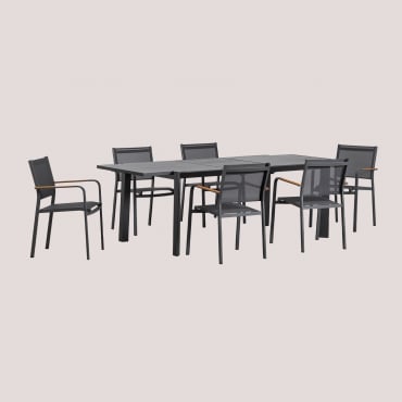 Set De Mesa Rectangular 180x240-100 Cm Extensible Starmi Y 6 Sillas De Jardín Apilables En Aluminio Archer Gris Grafito - Sklum