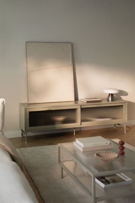 Mueble TV 180x40 cm en acero y cristal Paoline