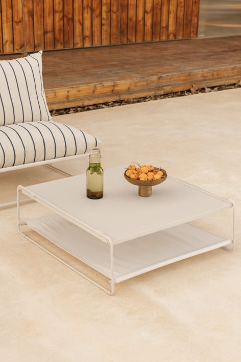 Mesa auxiliar para jardín convertible en puff en acero Amaro - Beige Tapioca - Azul Marino