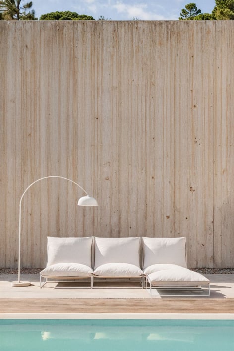 Sofá modular de jardín de 3 piezas y puff convertible Amaro - Blanco Gardenia