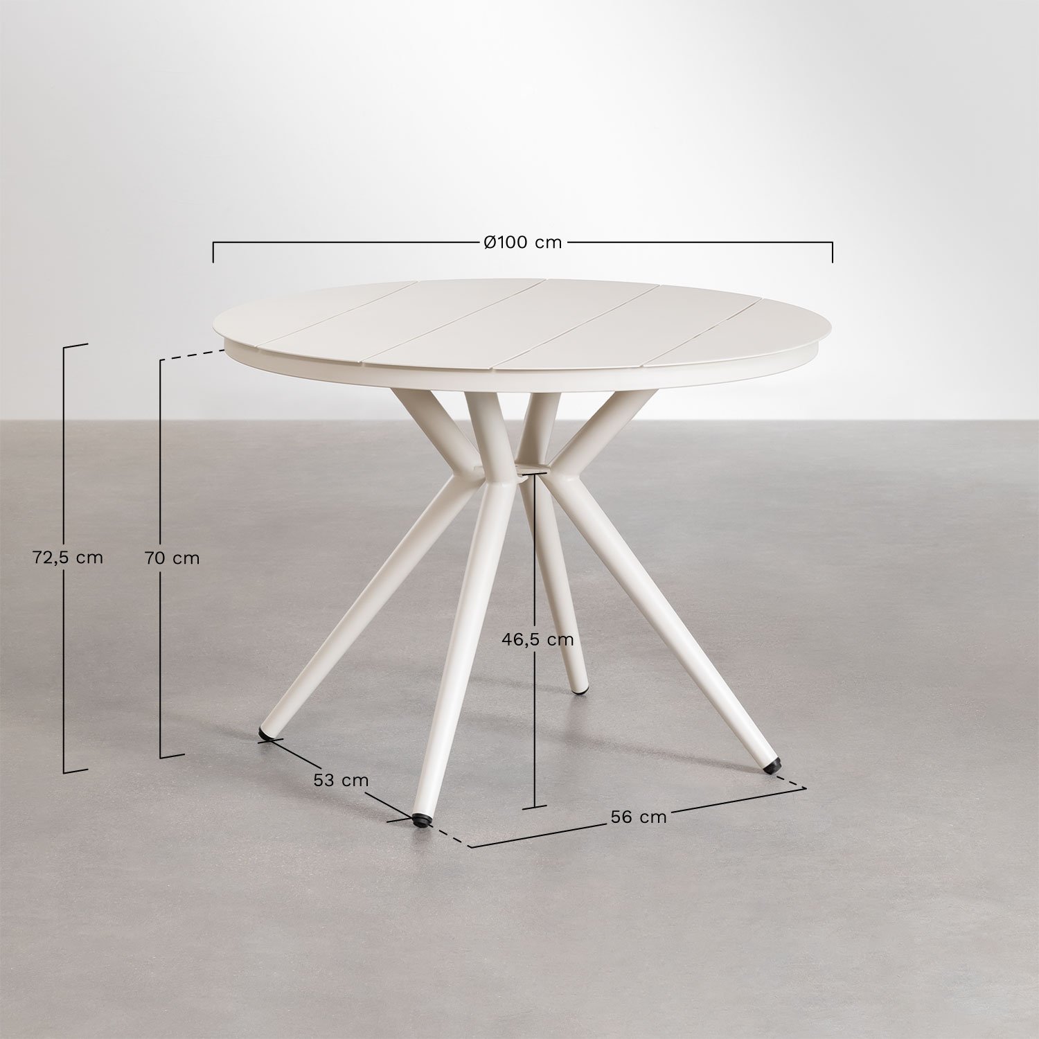 Set de mesa redonda Ø100 cm en aluminio  Valerie y 4 sillas de jardín con reposabrazos Omara, medidas