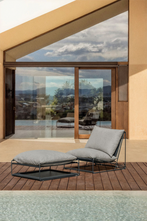 Conjunto de jardín con sillón y puff convertible Amaro - Gris