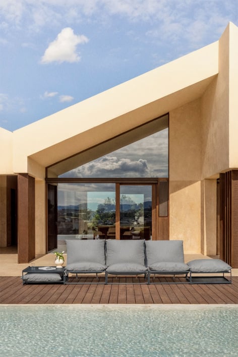 Conjunto de jardín con sofá modular de 3 piezas, mesa auxiliar y puff convertibles Amaro - Gris