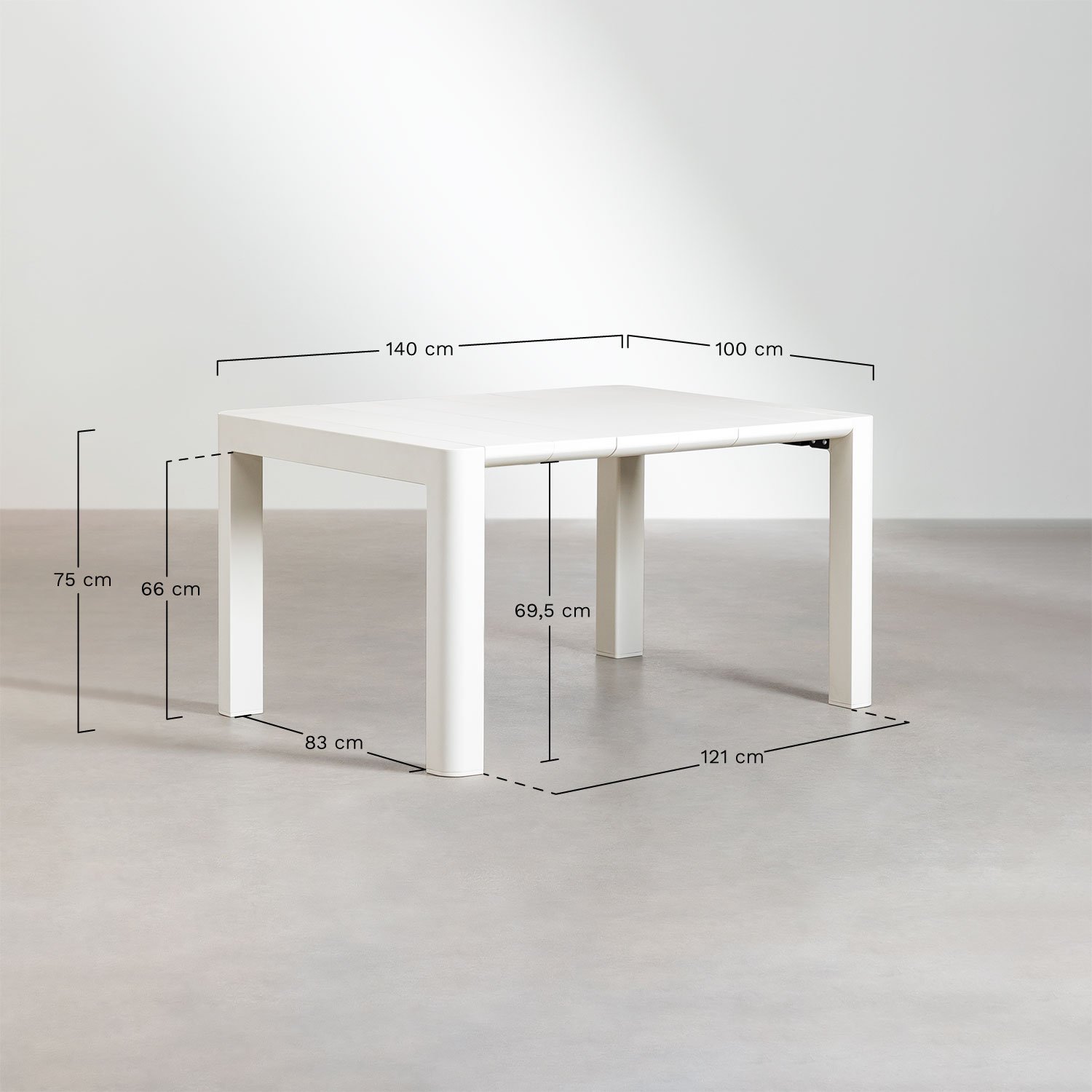 Set de Mesa Rectangular (140x100 cm) Arnadine y 4 Sillas de Comedor Apilables Omara , medidas