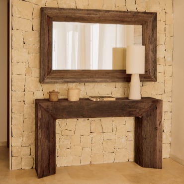 Set De Consola Recibidor Con Espejo En Madera Reciclada Juvira Madera Oscura - Sklum