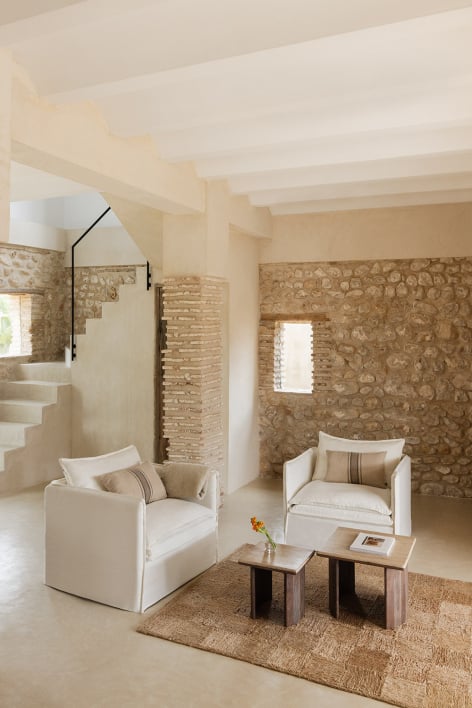 Pack de 2 sillones con reposabrazos en lino y algodón Grace - Tela Blanco Roto