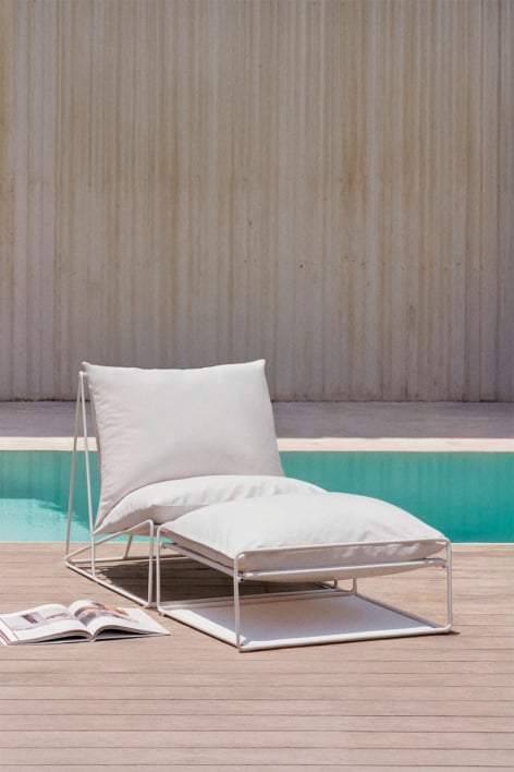Conjunto de jardín con sillón y puff convertible Amaro - Blanco Gardenia