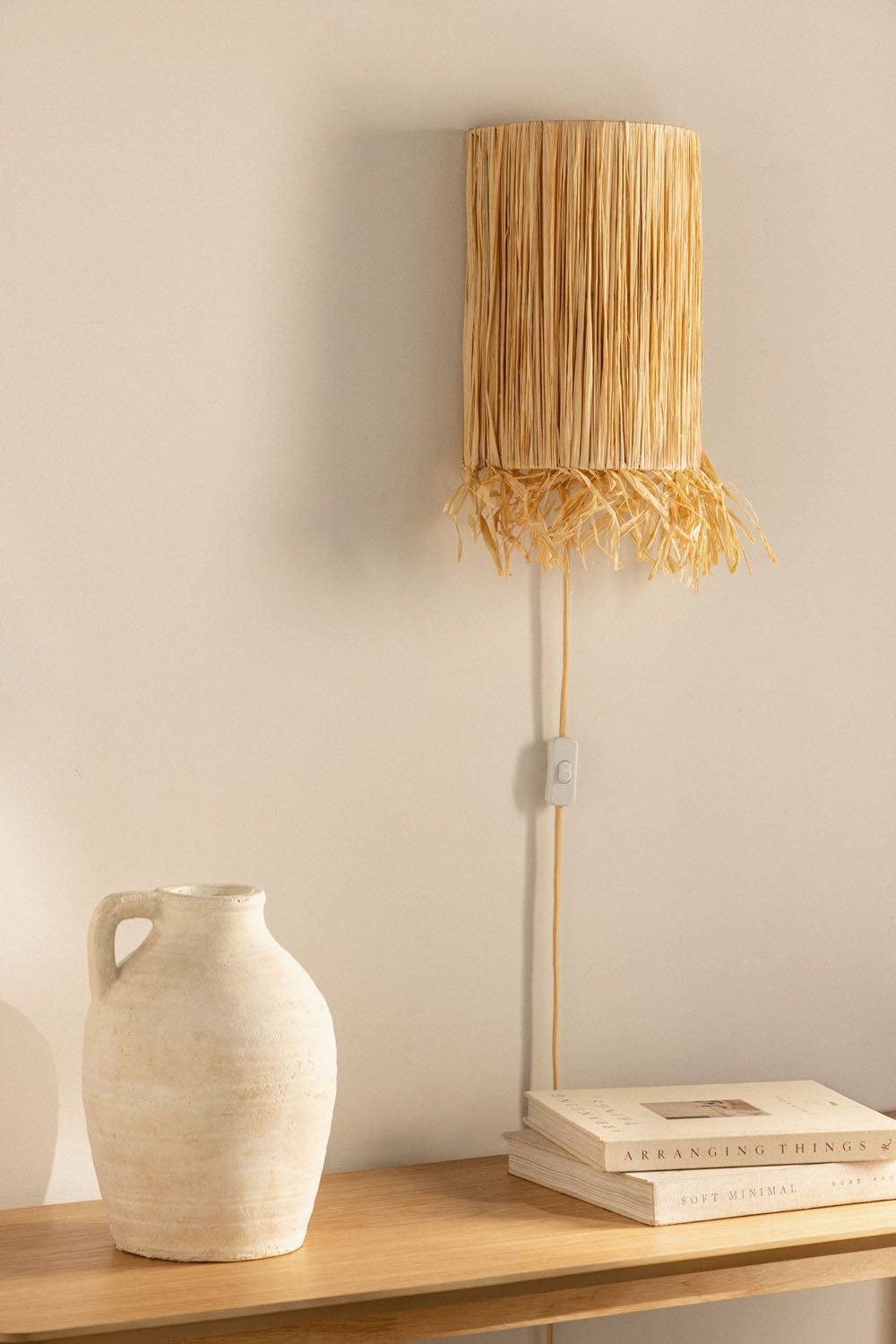 Lámpara de pared de rafia natural | Aplique estilo boho