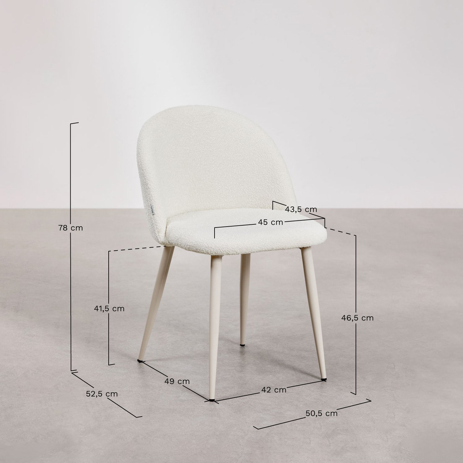 Silla de comedor en tela bouclé Kana Deluxe, medidas