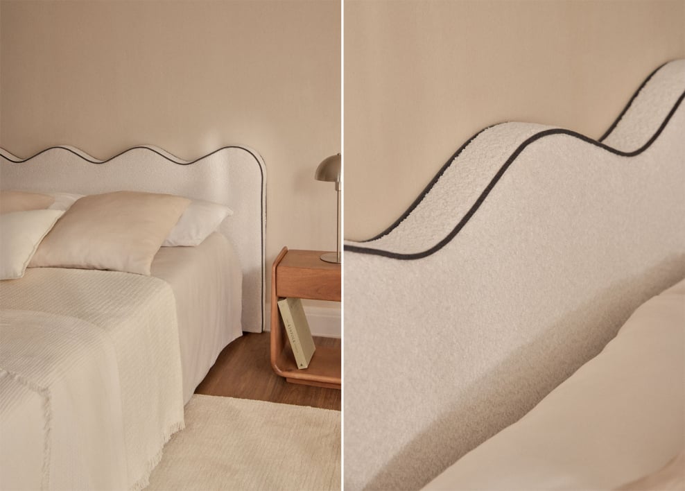 Cabecero para cama de 160cm en bouclé blanco Elenor - Bouclé Blanco