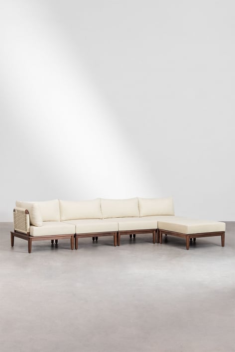 Sofá modular esquinero de 4 piezas y puff en acacia Giulia