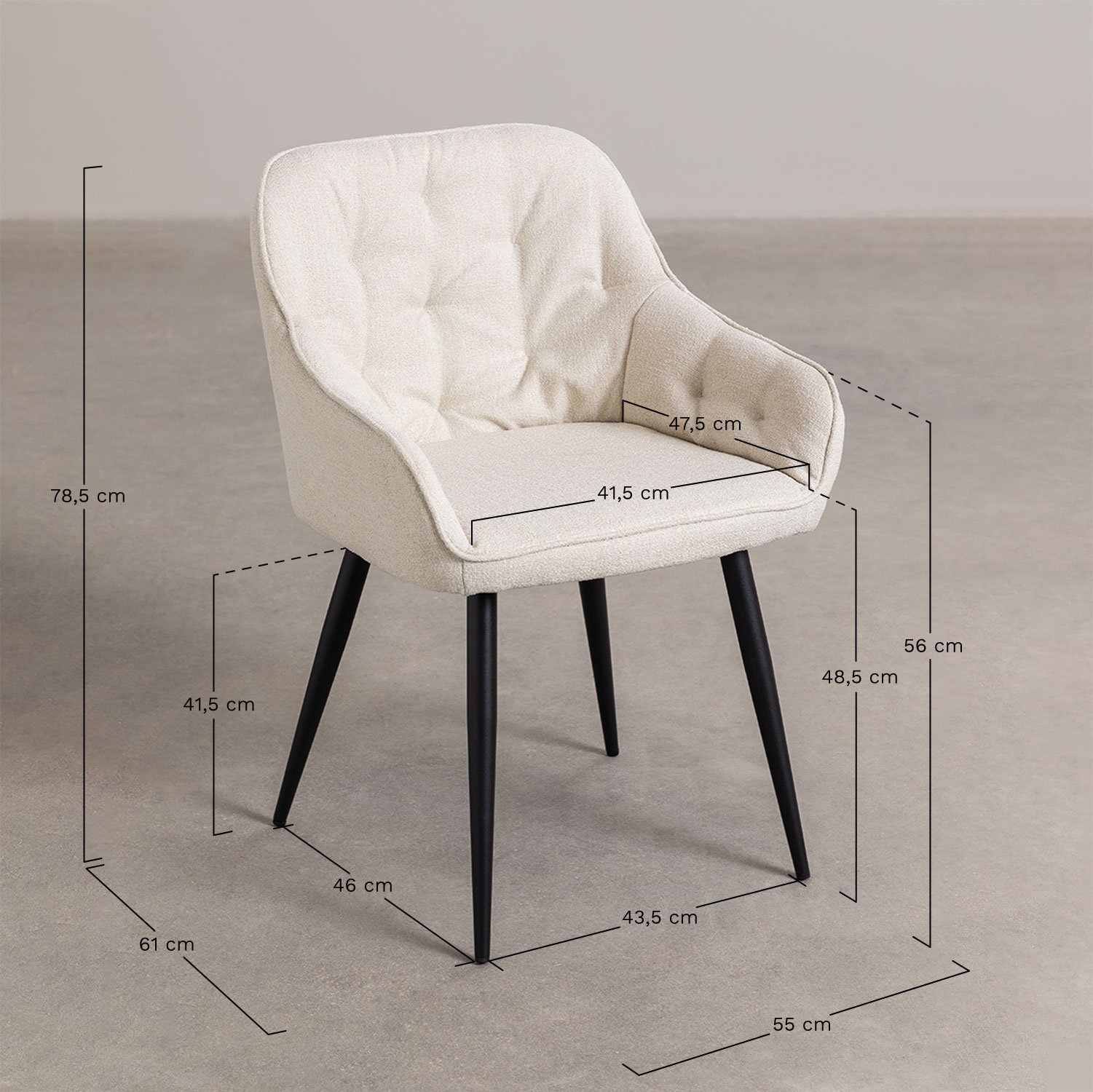 Pack de 2 sillas de comedor en tela Zilen, medidas