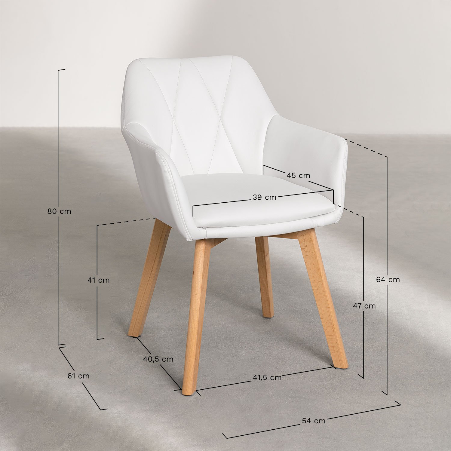 Pack de 2 sillas de comedor tapizadas Marh, medidas