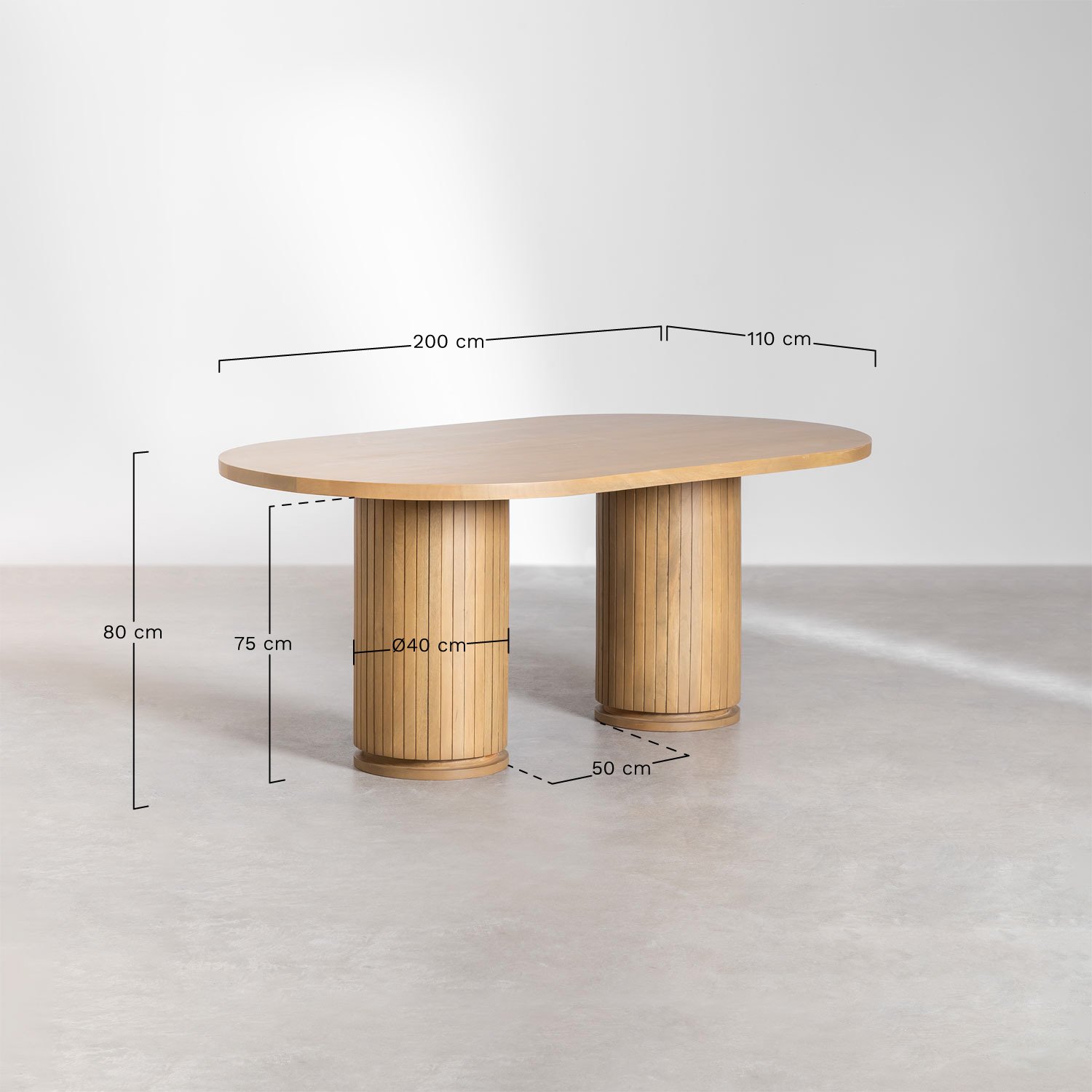 Mesa de Comedor Ovalada en Madera de Mango Analis  , medidas